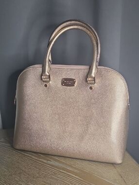 Metallic Rose Gold Structured Satchel Handbag